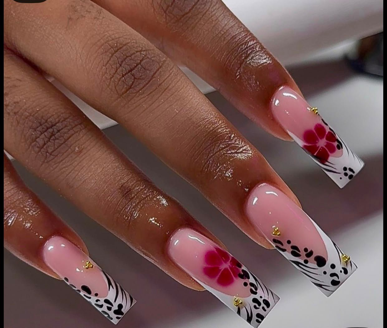 Pink floral nail art